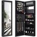 HBBOOMLIFE LED Jewelry Cabinet Wall Mounted Door Hanging Lockable Jewelry Armoire with 47.2 Full Length Mirror Foldable Makeup Tray Lipstick Brush Holders Jewelry Organizer