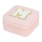 ZTTD Personalized Women s Jewelry Box Travel Jewelry Box English Alphabet Flower Jewelry Makeup Bag Gifts for Women Girls Pink