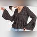 American Eagle Outfitters Tops | American Eagle Floral Print Long Bell Sleeve V-Neck Pleated Top | Color: Black/Pink | Size: S
