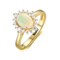 Art Deco Opal Engagement Ring, Natural Oval Opal Rings for Women, White/rose/yellow Gold, 925 Sterling Silver Wedding Ring Gift for Her (Color : Yellow Gold, Size : S)