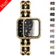 Bracelet de luxe pour femme et boîtier en diamant pour Apple Watch bracelet en cuir et acier pour