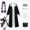 Anime Frieren: Beyond 150.'s End Fern Cosplay Costume White Long fur s Black Robe Purple Wig