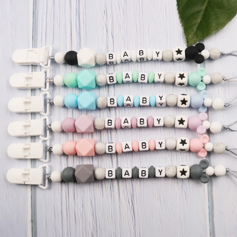 Clips de sucette pour bébé, bricolage, nom personnalisé, dessin animé, porte-tétine factice, chaîne, accessoires d'alimentation pour nourrissons, jouet de dentition personnalisé