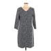 Croft & Barrow Casual Dress - Shift V Neck 3/4 sleeves: Gray Dresses - Women's Size Large