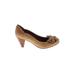 B Makowsky Heels: Slip-on Chunky Heel Work Tan Print Shoes - Women's Size 6 - Round Toe
