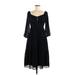 J.Crew Casual Dress - A-Line V Neck 3/4 sleeves: Black Print Dresses - Women's Size 4