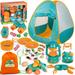 Fun Little Toys 18PCS(18PCS extra pcs) kids Camping Set with Pop Up Play Tent with Battery Lantern and Drawstring Bag Kids Tent Indoor Outdoor Pretend Play Gifts for Boys and Girls Birthday