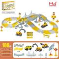 Construction Vehicles Truck Toys Set Flexible Train Tracks w/ 2 Electric Construction Race Vehicles w/Lights STEM Engineering Race Track Toys with Dump Truck Crane Assort Acessories for Boys Girls