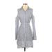 BCBGMAXAZRIA Casual Dress - Shirtdress Cold Shoulder Long sleeves: Gray Print Dresses - Women's Size Small