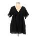 Vestique Casual Dress - A-Line V-Neck Short sleeves: Black Print Dresses - Women's Size Large