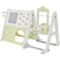 6-in-1 Toddler Climber and Swing Set Kids Playground Climber Swing Playset with Tunnel Climber Whiteboard Toy Building Block Baseplates Basketball Hoop Play Combination for Babies Light Green