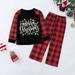 Christmas Gifts Christmas Kids Letter Plaid Print Top And Pants Clothes Set Xmas Family Matching Pajamas Polyester Black 9 Years