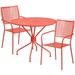 Flash Furniture 35-inch Round Steel 3-piece Patio Table Set with Square Back Chairs Coral
