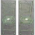 2 Folding Chair Garden Patio Set Hexagon Seat Antique Green - Iron