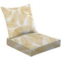 2-Piece Deep Seating Cushion Set Golden Tropical Palm Tree Leaves Seamless Pattern Palm Leaf Sketch Outdoor Chair Solid Rectangle Patio Cushion Set