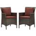 Pemberly Row Patio Dining Arm Chair in Brown and Currant (Set of 2)