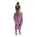Elainilye Fashion Toddler Baby Girls Jumpsuits Summer Solid-color Strap Romper Pants With Pockets Pink