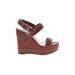 Christian Dior Wedges: Brown Print Shoes - Women's Size 37.5 - Peep Toe