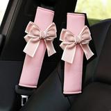 2Pcs Cute Women Bowknot Soft Plush Car Seat Belt Cover Velvet Auto Seat Belt Shoulder Strap Harness Cushion Protector Pads