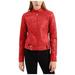 Zpanxa Womens Leather Jacket Slim Stand Collar Zip Motorcycle Suit Belt Coat Fall and Winter Fashion Short Jacket Tops Red XL