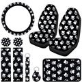 10 Pieces Dog Paw Car Accessories Set Dog Cat Paw Print Car Seat Covers Car Steering Wheel Cover Dog Paw Car Cup Holder Armrest Pad Cover Seat Belt Pads Key Chain Wrist Strap for Car SUV Tru