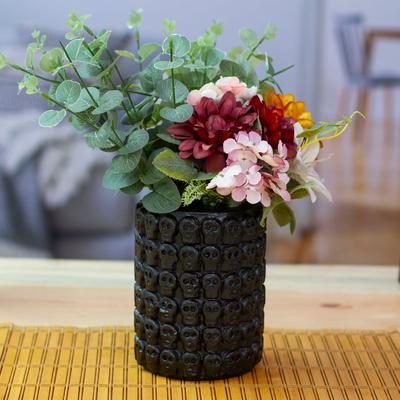'Skull-Patterned Black Ceramic Flower Pot from Mexico'