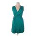 Elie Tahari Casual Dress - Wrap Plunge Sleeveless: Teal Print Dresses - Women's Size 10