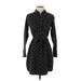 Eddie Bauer Casual Dress - Shirtdress Collared 3/4 sleeves: Black Polka Dots Dresses - Women's Size 4