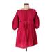 Express Cocktail Dress - Mini High Neck 3/4 sleeves: Red Print Dresses - Women's Size Large