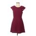 BCBGeneration Casual Dress - A-Line Scoop Neck Short sleeves: Burgundy Solid Dresses - Women's Size 8