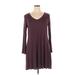 Daily Ritual Casual Dress - A-Line V-Neck Long sleeves: Burgundy Print Dresses - Women's Size X-Large