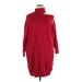 ELOQUII Casual Dress - Sweater Dress Turtleneck 3/4 sleeves: Burgundy Print Dresses - Women's Size 22 Plus