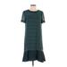 Madewell Casual Dress - Shift Crew Neck Short sleeves: Teal Print Dresses - Women's Size X-Small