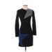 Nicole Miller Collection Casual Dress - Mini High Neck Long sleeves: Black Color Block Dresses - Women's Size Small