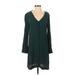 Madewell Casual Dress - Shift Plunge Long sleeves: Green Solid Dresses - Women's Size X-Small