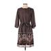 Max and Cleo Casual Dress High Neck 3/4 sleeves: Brown Dresses - Women's Size X-Small