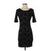 Forever 21 Casual Dress - Bodycon Scoop Neck Short sleeves: Black Print Dresses - Women's Size Small