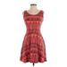 New York & Company Casual Dress - A-Line Scoop Neck Sleeveless: Red Aztec or Tribal Print Dresses - Women's Size X-Small