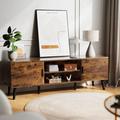 George Oliver TV Stand for 55 Inch TV Entertainment Center TV Console Table w/ Adjustable Shelf & 2 Cabinets in Black/Brown | Wayfair