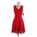 Donna Ricco Casual Dress - A-Line V Neck Sleeveless: Red Print Dresses - New - Women's Size 6