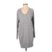 Athleta Casual Dress - Sweater Dress V Neck Long sleeves: Gray Print Dresses - Women's Size Small