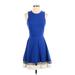 Love Ady Casual Dress - A-Line Crew Neck Sleeveless: Blue Print Dresses - Women's Size Small