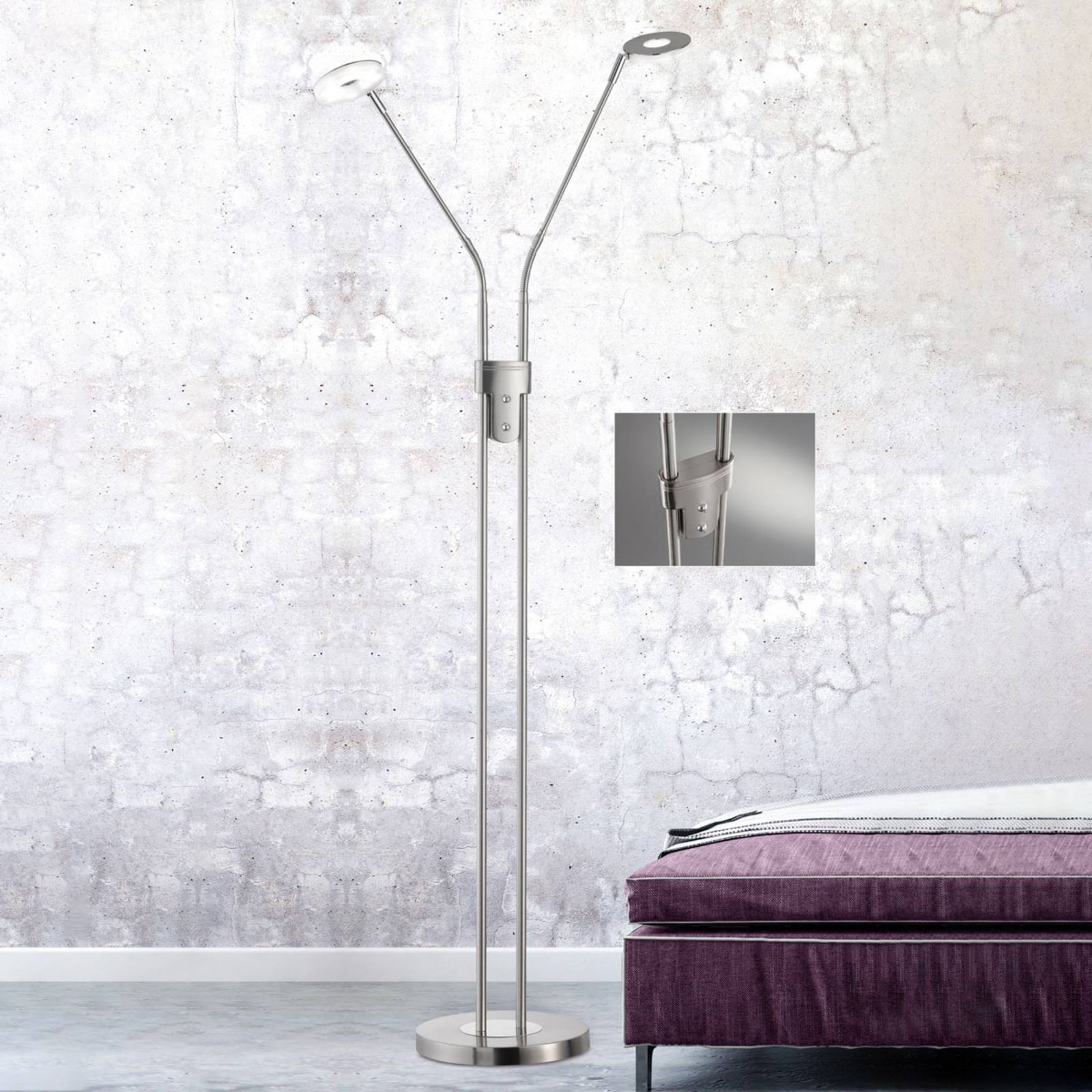 FISCHER & HONSEL LED Stehlampe Dent, dimmbar, alu / grau / zink, für Wohn- / Esszimmer, Metall, Modern, LED Stehlampe