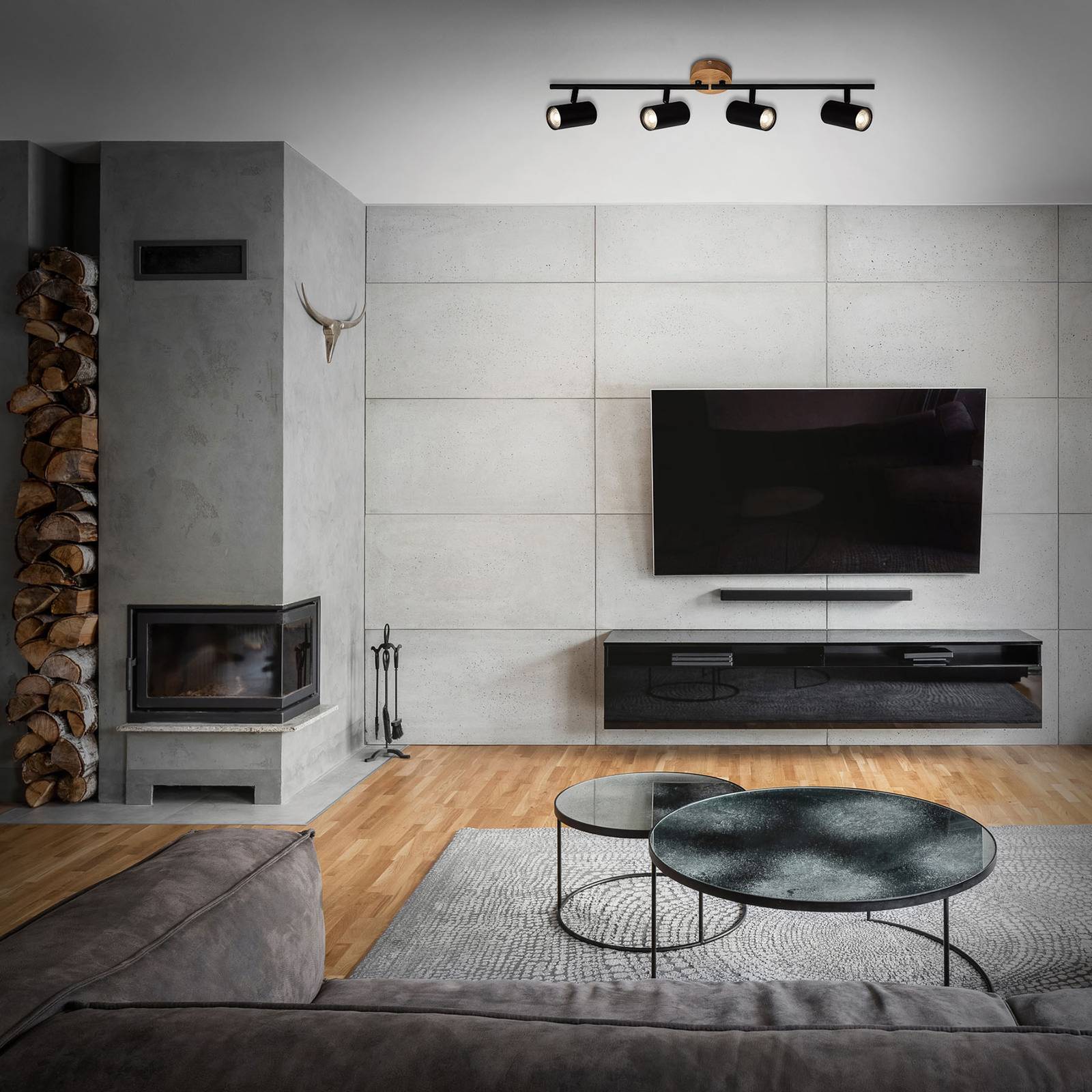 Briloner Wood & Style 2920 Deckenstrahler, vierflammig 2920, dimmbar, schwarz, für Wohn- / Esszimmer, Metall, Modern, Strahler