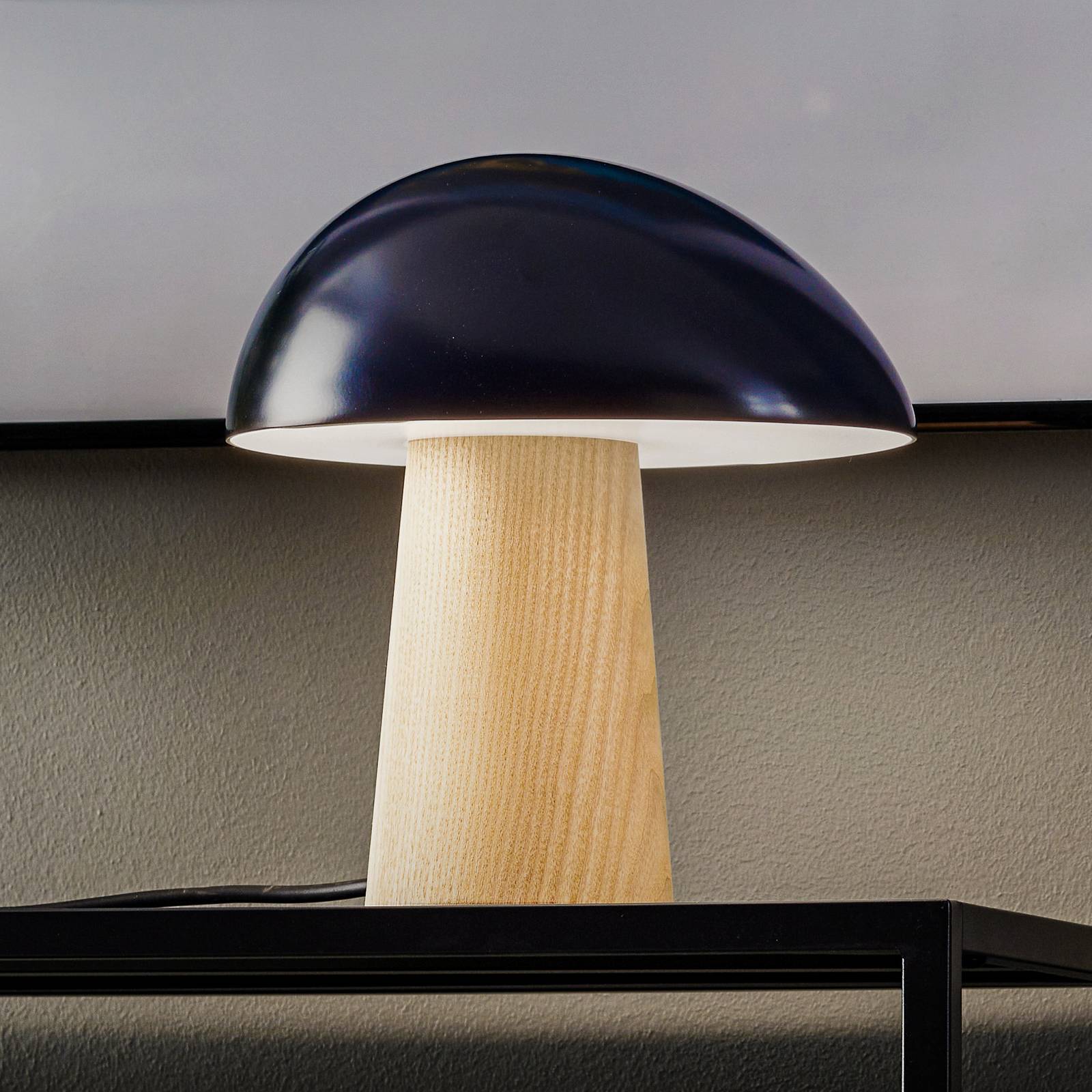 FRITZ HANSEN Design Tischlampe Night Owl, blau, für Wohn- / Esszimmer, Holz, Design, Tischlampe
