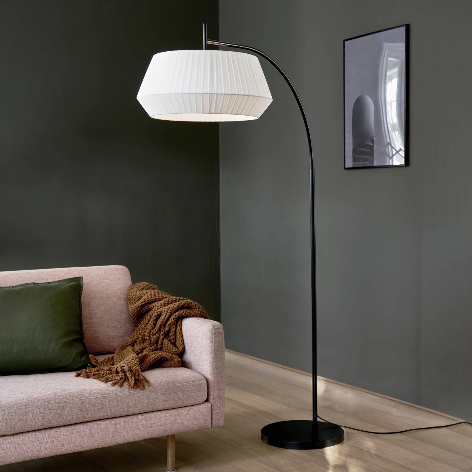 Nordlux Bogenlampe Dicte, weiß / opal, für Wohn- / Esszimmer, Textil / Stoff / Seide, Skandinavisch, Stehlampe