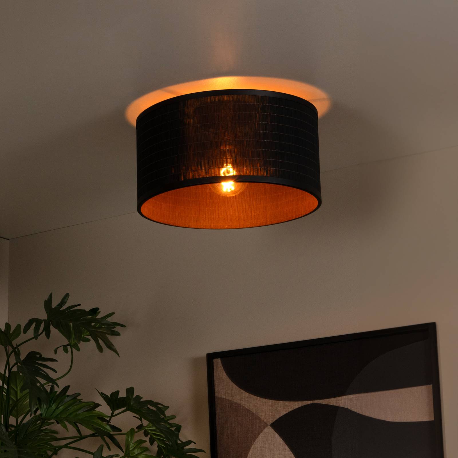 Lucide Deckenlampe Tagalog, dimmbar, schwarz, für Wohn- / Esszimmer, Holz, Deckenlampe