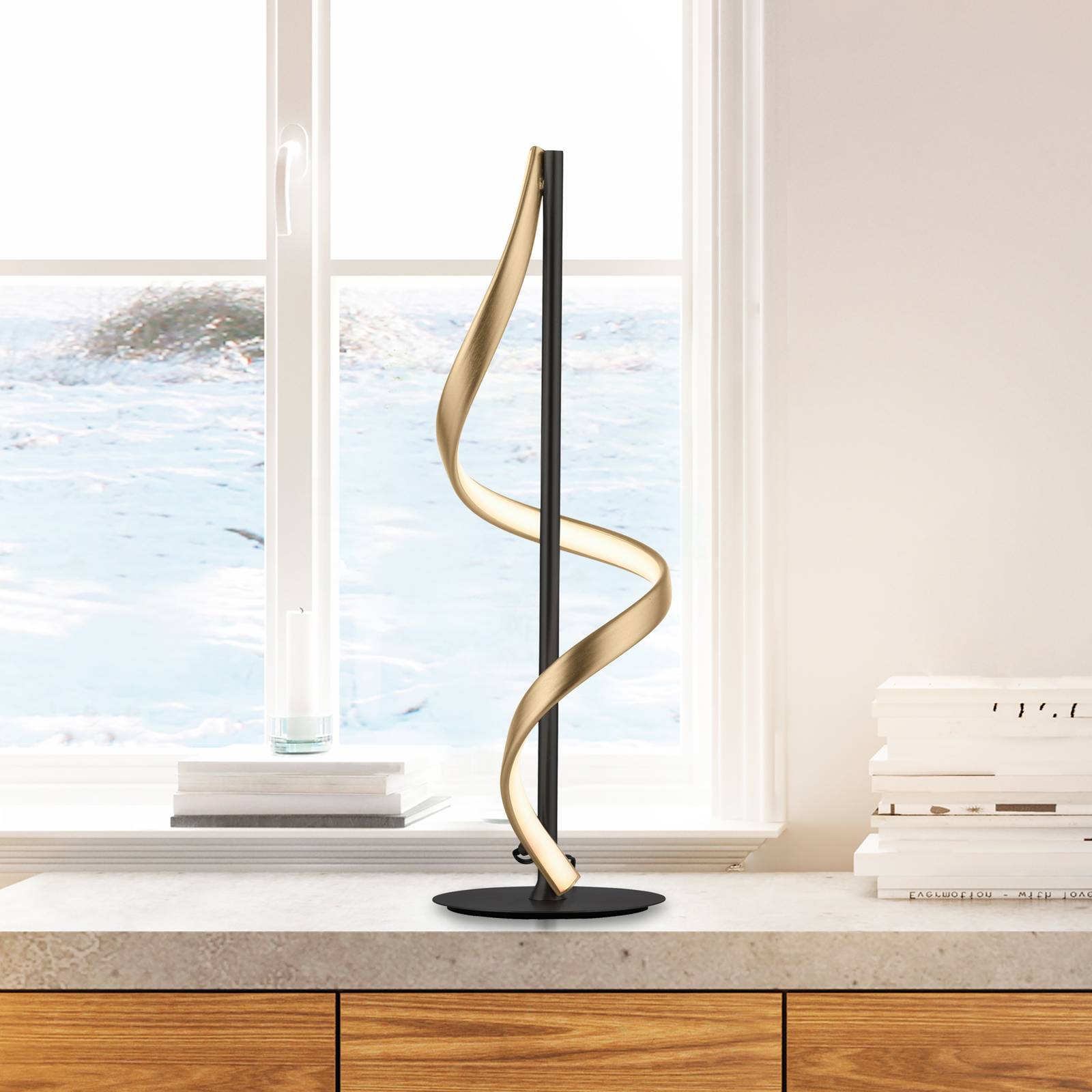 Q-Smart-Home Paul Neuhaus Q-Swing Tischlampe, anthrazit/messing Q-Swing, dimmbar, schwarz, für Wohn- / Esszimmer, Aluminium, Modern, Tischlampe Smart