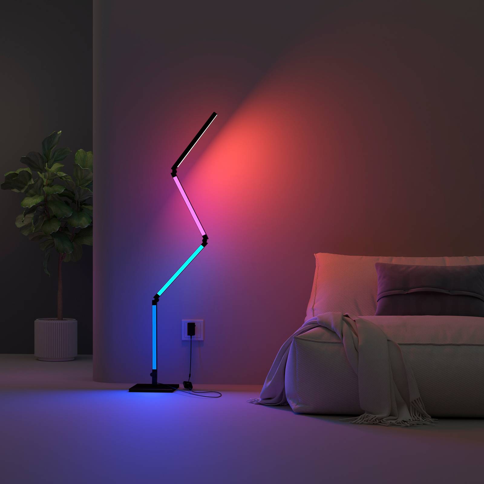 Calex Smart LED-Stehleuchte, faltbar WLAN CCT RGB Smart, dimmbar, schwarz, für Wohn- / Esszimmer, Aluminium, Modern, Smarte Stehlampe
