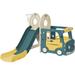 4-in-1 Kids Slide and Swing Set for Toddler Freestanding Bus Toy with Slide for Toddlers Bus Slide Set with Basketball Hoop Yellow